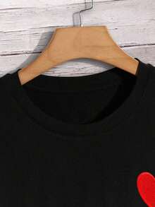 Manfinity Dauomo Men Heart Embroidery Tee - 黑色 - 查看 4