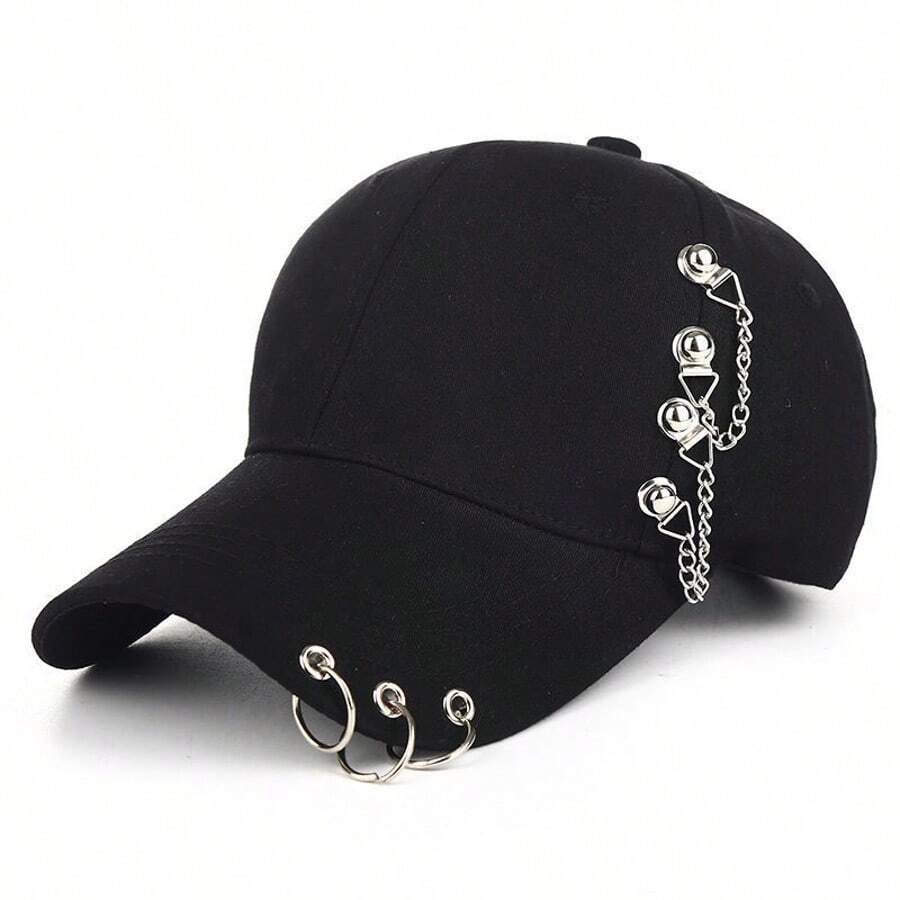 Unisex Metal Ring Hip-Hop Cap, Street Fashion And Cool Baseball Cap, Versatile Sun Hat For Daily Wear, Baseball Cap For Events And Parties, A Gift For Friends - màu đen - Xem 1