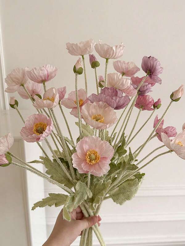 2pcs Artificial Flowers Poppy Flowers, Home Decor Plush Stem Fake Flowers, Room Decoration Centerpiece, Party Wedding Dining Table Gift