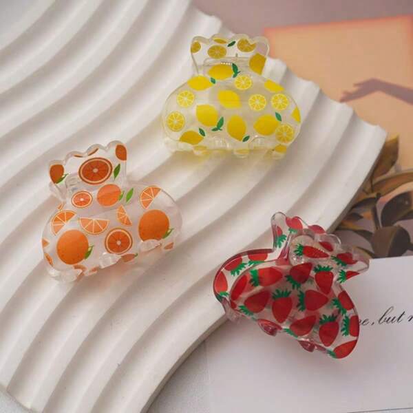 1pc Cute Fruit Themed Acrylic Hair Clips, Strawberry, Lemon, Orange Hair Claw Clips, Bangs & Fly-Away Hair Clip Accessories Fashion Hair Accessories