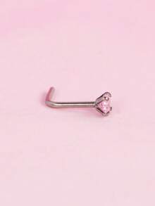 2pcs Fashionable Simple Heart Shaped Cubic Zirconia Stainless Steel Nose Stud For Women, Party Gift - Heart - View 6