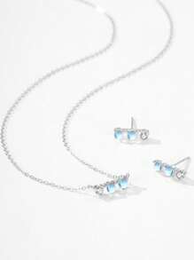 1 set van 925 sterlingzilveren eenvoudige maansteenhangers, oorbellen en kettingen voor vrouwen, romantische trouwsieraden