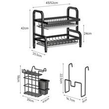 Égouttoir à vaisselle à 2 niveaux avec bac d'égouttage, porte-couverts, égouttoir à assiettes, évier de cuisine