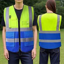High Visibility Reflective Vest With Pockets And Zipper Front, Neon Yellow, Meets ANSI/ISEA Standards