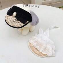 New Spring/Summer Pet Lace Sunhat, Black Bow/White Lace Edge Styles Available, Suitable For Medium And Small Dogs Like Poodle, Bichon Frise, Also For Medium And Small Cats Like Ragdoll, Siamese, Devon Rex