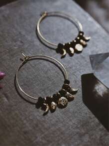 2 brincos de argola estilo boho com pedras preciosas pretas e lua dourada, brincos de liga para mulheres, adequados para sair, festas, uso diário