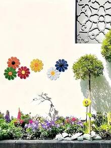 6 piezas/1 pieza Decoración de pared de girasol de metal vibrante, arte colgante de girasol de metal para jardín, pared, sala de estar, dormitorio, comedor, porche, patio, balcón, patio exterior y cerca, decoración floral colorida para el hogar y el jardín