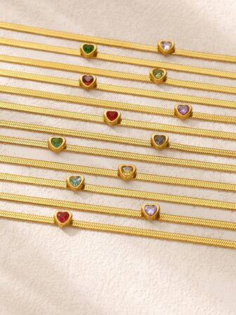 Brățară de gleznă cu pietre pentru luna nașterii pentru femei, lanț cu lamă, placat cu aur de 18K, pandantiv cu inimă din oțel inoxidabil, minimalist, lanț pentru picior, accesorii de bijuterii pentru plajă de vară