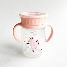 1-3岁幼儿卡通学习杯360度旋转宝宝学饮杯双手柄翻盖防漏婴儿杯不含双酚A，PP水杯奶瓶，4.1盎司（116.62克）多色