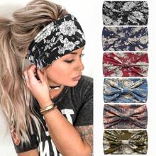 1 Stück Bohemian Stil Frauen Blumen-Muster verdrehtes elastisches Stirnband, breites dehnbares rutschfestes Haartuch für Damen Yoga Make-up Workout, für alle Jahreszeiten, Polyester Faser Turban Stirnband