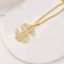 1 pieza Collar con dije de signo de dólar de strass con diseño exagerado al estilo europeo y estadounidense de hip-hop, collar unisex con dije de dólar de strass