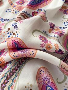 Rusttydustty 波西米亚风拼接挂脖长裙佩斯利印花露背度假连衣裙长款碎花连衣裙