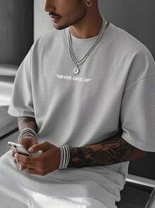 Camiseta informal de manga corta con eslogan estampado para hombre, verano