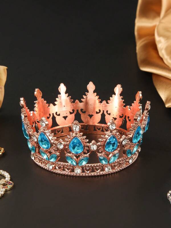 1 coroa de aniversário, coroa luxuosa de festa estilo rainha com strass para mulheres, coroa redonda pequena de cristal com strass, coroa para topo de bolo, tiara para aniversariante