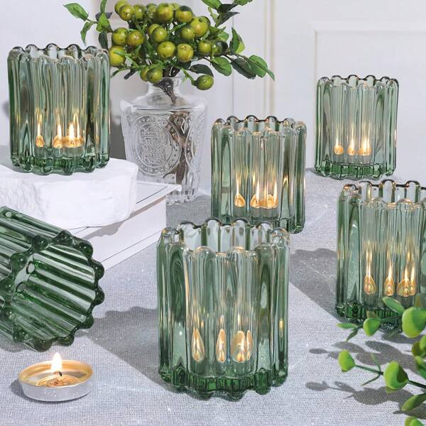 6pcs Set Glass Vintage Candle Holders - Boho Chic Tea Light Stands For Weddings, Dinners, Christmas & Thanksgiving Table Decor