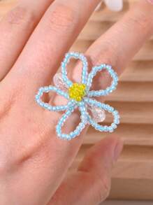 1 Stück charmiger Perlenblumen-Elastikring, farbenfroher & frischer Urlaubsstil, geeignet für Alltag, Party, Geschenke von Frauen, Ganzjährig