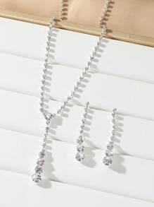 2pcs Unique Dinner Party Set - Rhinestone Earrings & Necklace Jewelry Set For Women, Fashion Accessories