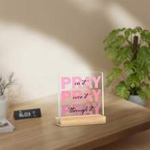 1件粉色亚克力“祈祷”摆件 - 基督教桌面摆件，带有圣经经文，宗教礼物，适合女性，生日和圣诞节家居办公室装饰 - 西瓜粉 - 查看 7