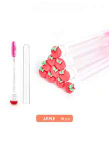 Cepillo de pestañas en forma de tubo con diseño de frutas de dibujos animados, cepillo de pestañas de cristal portátil y redondo para el peinado de pestañas