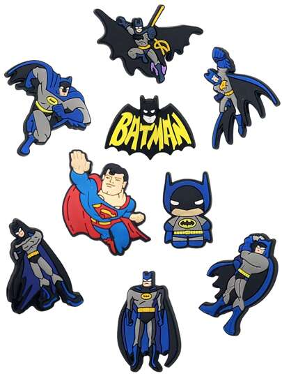 Warner Bros Warner Bros 9pcs Superhero Superman Batman Cartoon Shoe Charms For Clog Shoes Decoration, Shoe Charms Accessories For Women Men Shoe Decoration - The Perfect Gift Back To School Cute Boots Accessories Wedding Shoes For Bride Heels