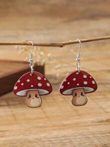 1 Pair Wooden Colorful Mushroom Design Earrings, Cute Cartoon Style Women's Daily Accessory