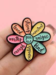 1pc Empowerment Flower Badge - "YOU ARE" Center With Positive Petals - Uplifting Pin For Mental Health & Self-Love - Multicolor - View 5