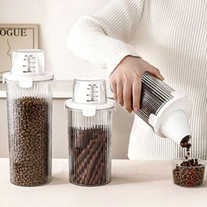 Grand réservoir de stockage hermétique épais pour animaux de compagnie, bouteille de tri de grignotines pour animaux de compagnie, outil divin, contenant à grande capacité avec tasse de mesure