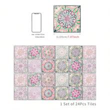 24PCS- Nrdic Bohemian Style Home Tile, Self-Adhesive Wall Stickers, Peel And Stick Wallpaper, Kitchen Bathroom Bedroom Living Room Dining Room, Waterproof, Oil And Moisture Proof, Decorative Tile Stickers, Wall Renovation Floor Stickers For Home Decor
