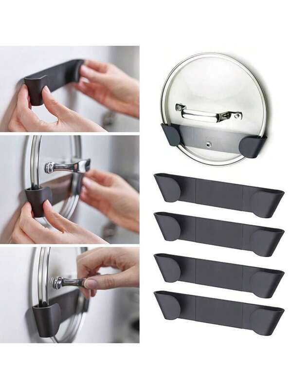 1/2/4pcs Wall Mounted Pot Lid Holder, Simple Kitchen Pot Lid Storage Rack, No Drilling Required, Multi-Function Lid, Spoon & Umbrella Storage Shelf, Decoration For Kitchen, Bedroom, Living Room, Bathroom
