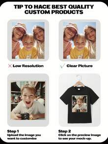 1 件定制青少年男孩春夏户外圆领短袖 T 恤，可印照片/图形/文字，可定制您的照片/名言/家庭/偶像/卡通/宠物/朋友，定制 T 恤，返校，春夏，节日礼物，生日礼物，户外休闲短袖 T 恤 - 黑 - 查看 2