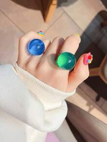 1 pieza Anillo abierto de acero inoxidable de resina clara de estilo minimalista elegante y artístico, adecuado para el uso diario, la calle, el festival de música, la fiesta o la ropa de noche - Multicolor - Ver 2