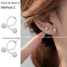 A Pair Of Luxurious Screw Ball Stud Earrings Set With Rhinestone, Elegant Stainless Steel Earrings, Ideal For Daily Wear And As Gifts On Special Occasions - Silver - View 8