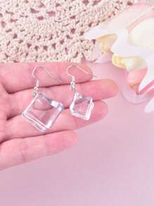 1 par de pendientes con cubos de hielo transparentes, joyería de fiesta