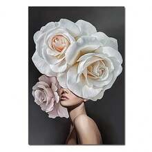 1 pieza Pintura en lienzo con retrato de mujer y flor, arte de pared moderno para decoración del hogar, sala de estar, dormitorio, regalo opcional con marco - Multicolor - Ver 40