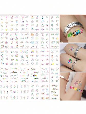 30pcs Mini Finger Color Butterfly Tattoo With Cute Fresh Pink Butterfly Sticker Waterproof Lasting, Suitable For Men And Women Hand Art Decoration