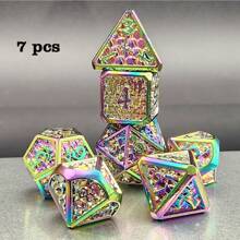 7 pièces Ensemble de dés polyédriques de haute qualité et de luxe, avec une texture de motif écaille de dragon, en métal plein de couleurs vives. Convient pour les jeux de rôle, les jeux de plateau et les jeux de cartes