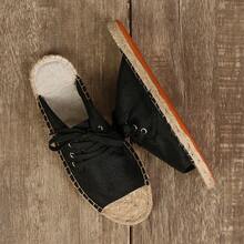 Sandali estivi originali di pescatore con suola in lino, aperti, fatti a mano intrecciati, slip-on, traspiranti, pantofole casual, scarpe in stile coreano in tessuto