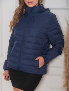Women's Puffer Jacket Nylon Women's Winter Basic Black Waterproof Coat - National Shipping - 藏蓝色 - 查看 2