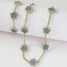 yhvmcl 1 pieza Elegante conjunto de collar de cadena multicapa de flor de cinco pétalos de metal minimalista para mujeres