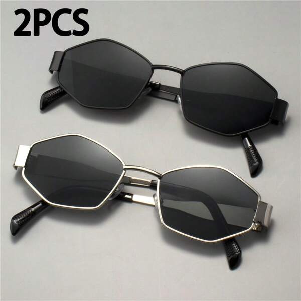2 pièces Lunettes de mode style punk vintage pour hommes, monture ronde en métal rétro pour femmes, lunettes de mode