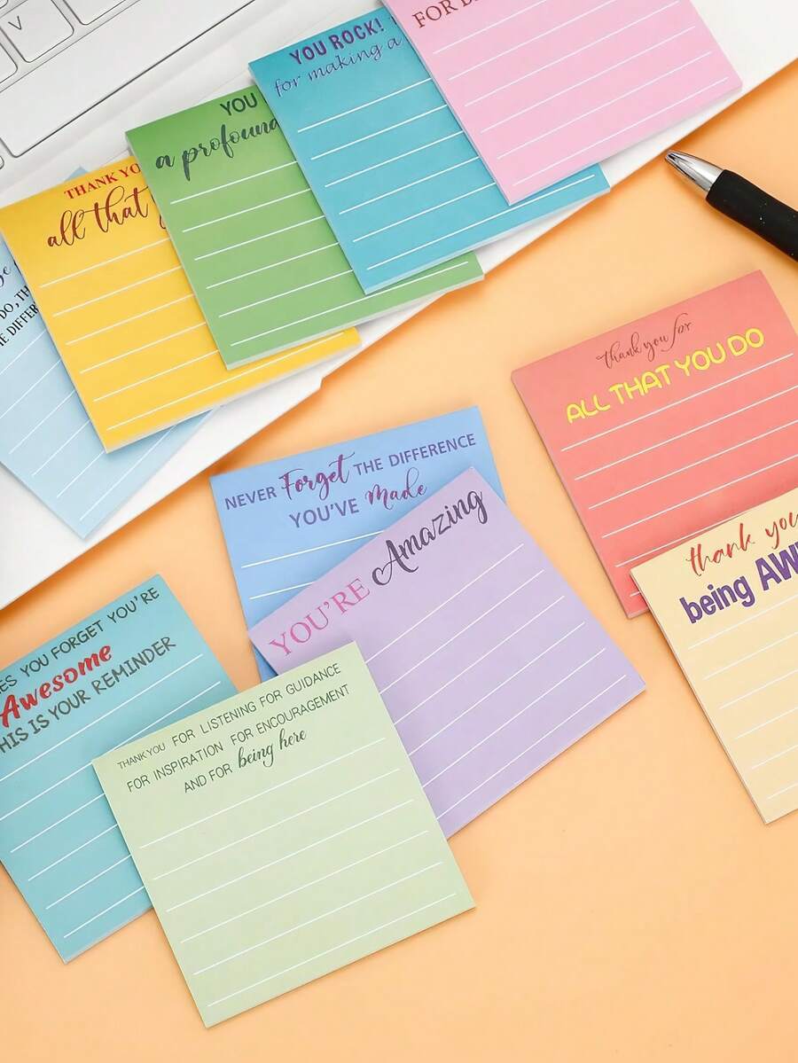12 piezas Notas adhesivas con frases, regalos positivos y de agradecimiento para maestros, enfermeras, compañeros de trabajo, suministros de oficina, regalo de vuelta a clases - Multicolor - Ver 1