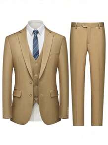 Chaqueta de traje de unicolor y pantalón largo para hombre, traje slim fit de 2 piezas para hombre adecuado para ceremonias sociales y trabajo de oficina