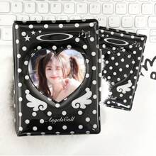 1 Stück süßer Polka Punkt Engel Fotokarten Halter, KPOP Photokarten Ordner mit Herz Ausschnitt Abdeckung, geeignet für 3-3,5 Zoll Fotos, Idol Album Photocard Anzeige und Aufbewahrung, Schulmaterial