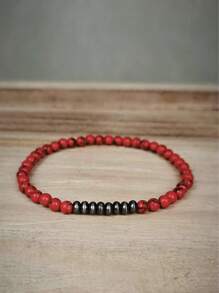 Braccialetto fatto a mano da uomo con perline di pietra naturale da 4 mm, colore argento, ematite