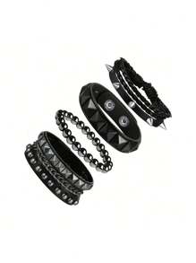 1/4 pièces Set de bracelets  clouté punk - Bracelets en PU fait main avec clous, style piqué, style emo des années 80 pour hommes et femmes, bracelets PU avec rivets pour fête, cadeaux, bal de promo, Halloween