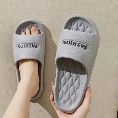 Lightweight Luxury Letter Print Solid Color Creative EVA Slippers, Unisex Couples Casual Home, Shower, Beach Wear, Suitable For All Seasons, Thick Soft Comfortable Soles