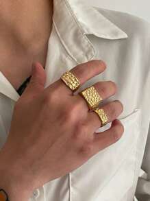 4-Piece Set Asymmetrical Diamond Decor Vintage Geometric Design Fashion Rings