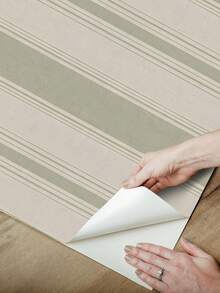 1 件简约绿色和蓝色条纹图案厚剥离粘贴壁纸，可移除和可修剪，适用于儿童/托儿所房间装饰、学龄前/宿舍活动区墙面翻新、橱柜贴纸，15.75x47.24/94.49/141.73 英寸