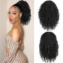 Kinky Curly Drawstring Ponytail Hair Extensions Human Hair Afro Curly Ponytail Natural Brazilian Hair Ponytail Extension Women - S1B - View 2