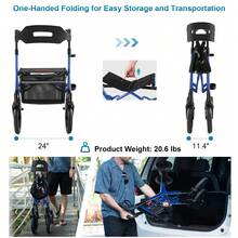 WALK MATE Tall Seniors-Folding Adjustable Aluminum Rollator Walker With Seat 12" Front Wheel + 10" Rear Wheel - Navy Blue - View 12